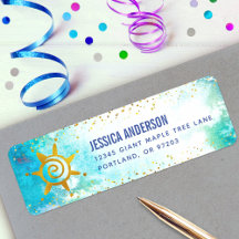 Turquoise Watercolor Gold Girly Dirección de cumpl