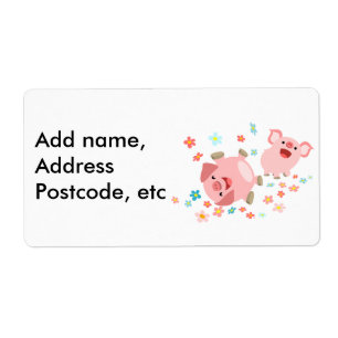Etiqueta Two Cute Cartoon Pigs in Spring Shipping Label