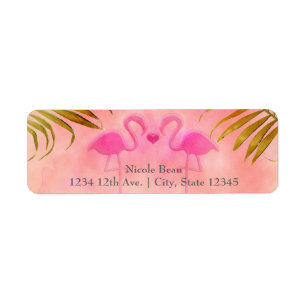 Etiqueta Two Pink Flamingos Watercolor Wedding Labels