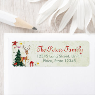 Etiqueta Un árbol verde adorable Navidad a los renos animal