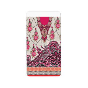 Etiqueta Un diseño paisajístico decorativo con un rojo inte