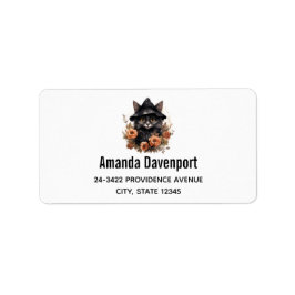 Etiqueta Un gato negro lindo en el Gorra de una bruja