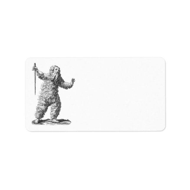 Etiqueta Un gracioso hombre salvaje en una rampa - leyenda  (Frente)