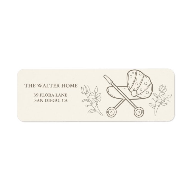 Etiqueta Una aventura de Stroller | Baby Shower neutro en g (Frente)