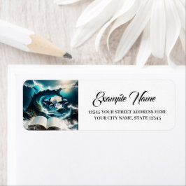 Etiqueta Una orca de vapor nadando en la ola.