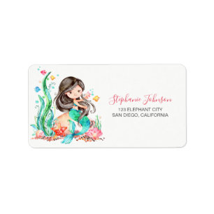 Etiqueta Una sirena cutáneo de color bajo el mar Baby Showe