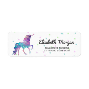 Etiqueta Unicornio con arcoiris Girly, estrellas