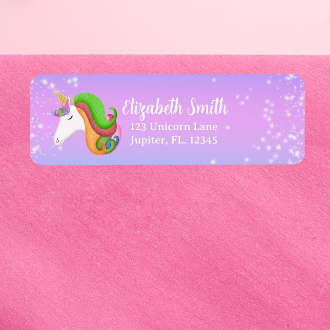 Etiqueta Unicornio de Purpurina Personalizable  (Perfect for camp letters, family notes, holiday invitations!)