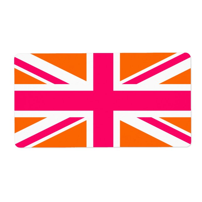 Etiqueta Union Jack naranja y rosa (Frente)