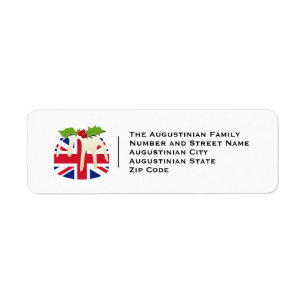 Etiqueta UNION JACK   Navidades Pudding   Dirección festiva