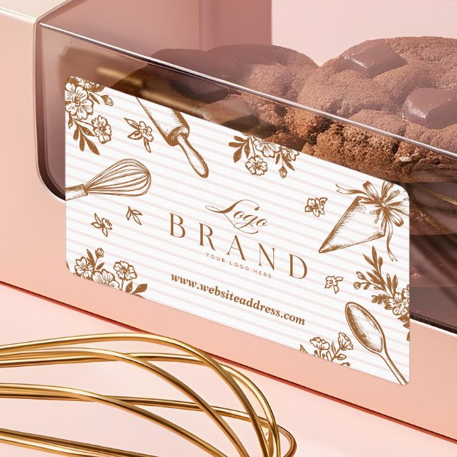 Etiqueta Utensilio de repostería para hornear rayas Pastele (Stripe Baking Utensil Pastry Cake Bakery Shop Logo Label)