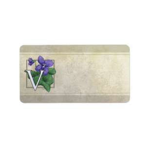 Etiqueta V para el monograma de la flor de las violetas