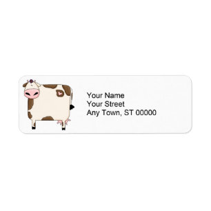 Etiqueta vaca de dibujos animados gorda y tonta marrón y bl