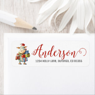 Etiqueta Vaca de Navidad festiva