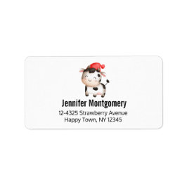 Etiqueta Vaca feliz en un Gorra rojo lindo