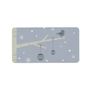 Etiqueta Vacaciones de invierno bosque Navidad árbol azul p