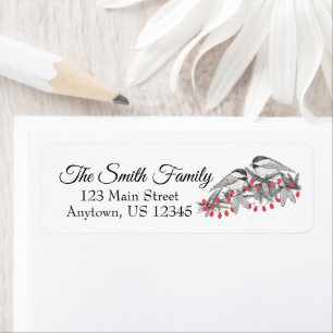 Etiqueta Vacaciones de Maine Chickadee Bird Pen y Navidades