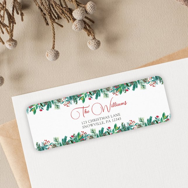 Etiqueta Vacaciones de Navidades florales de acuarela (Subido por el creador)