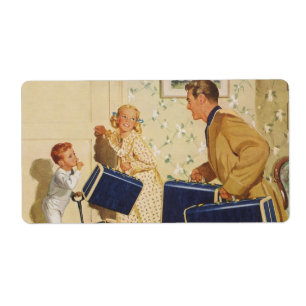 Etiqueta Vacaciones familiares, papá, niños y maletas