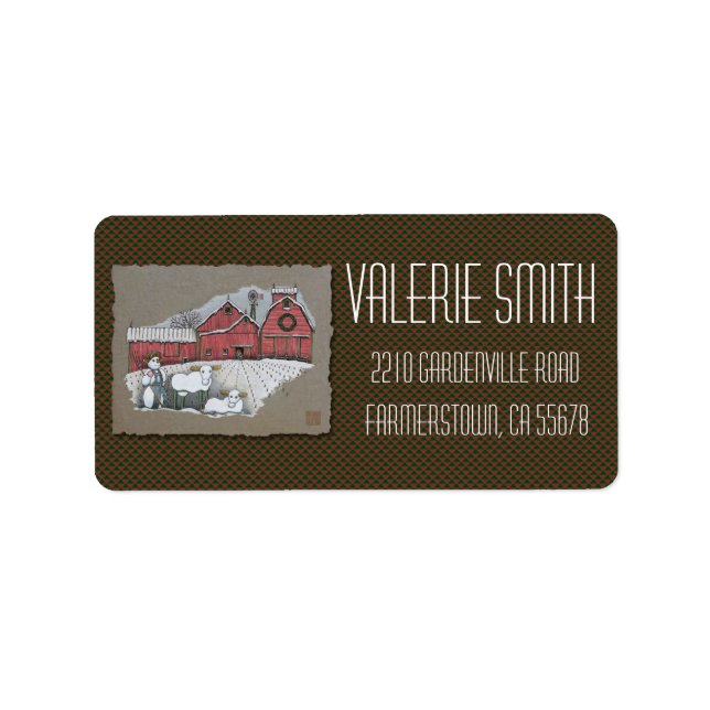 Etiqueta Vacas de nieve y granero (Frente)