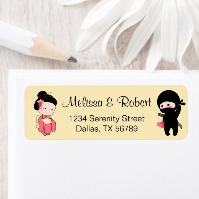 Etiqueta Valentine Ninja y Geisha en amarillo (In situ)