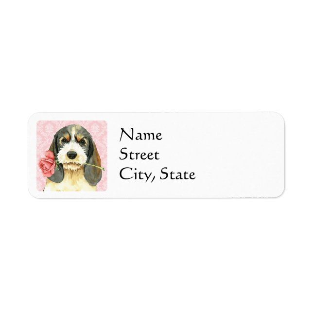 Etiqueta Valentine Rosa Petit Basset Griffon Vendeen (Frente)