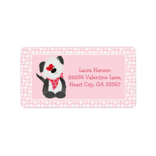 Etiqueta Valentines Puppy Heart Pattern Pink White