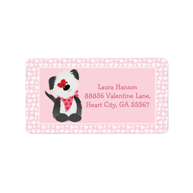 Etiqueta Valentines Puppy Heart Pattern Pink White (Frente)