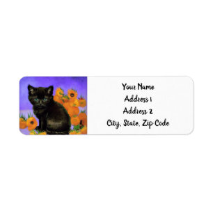 Etiqueta Van Gogh Black Kitten con girasoles