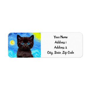 Etiqueta Van Gogh Starry Night Black Cat