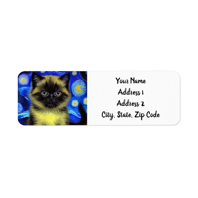 Etiqueta Van Gogh Starry Night Siamese Cat (Frente)