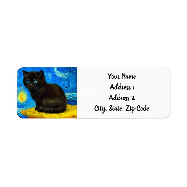 Etiqueta Van Gogh Style Starry Night Cat (Frente)