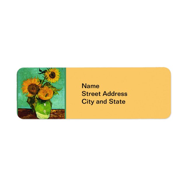 Etiqueta Van Gogh - Vase de vida fija con 3 girasoles (Frente)