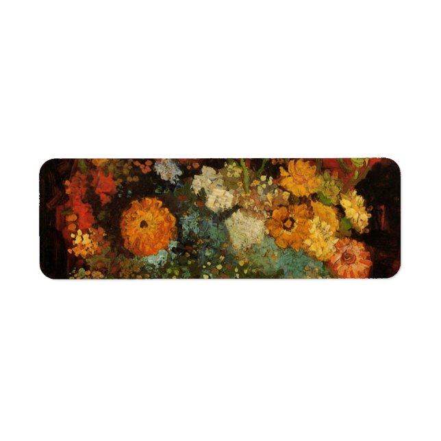Etiqueta Vase de vida con zinnias de Vincent van Gogh (Frente)