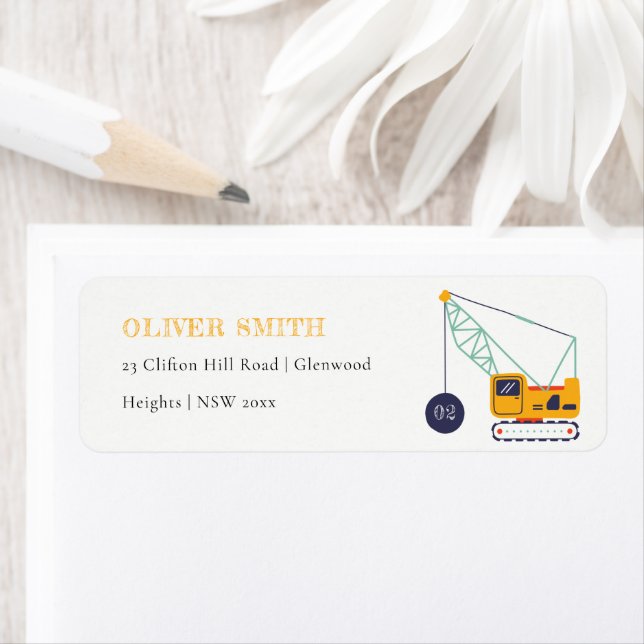 Etiqueta Vehículo Cute Construction Crane Cualquier Cumplea (In situ)