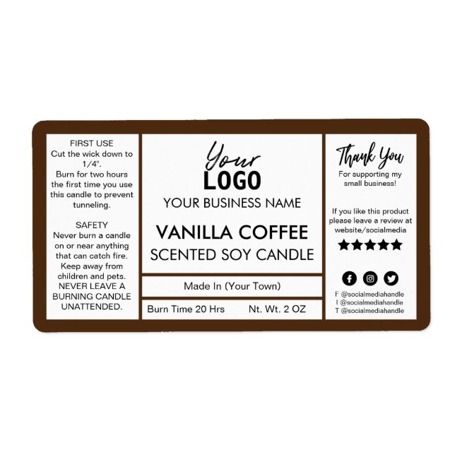 Etiqueta Vela De Soja Marrón Y Blanca Scentricida Con Café (Frente)