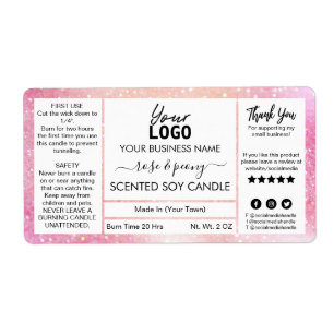 Etiqueta Vela de soja Purpurinoso perfumada rosa