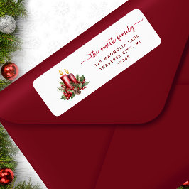 Etiqueta vela minimalista de muérdago de Navidad