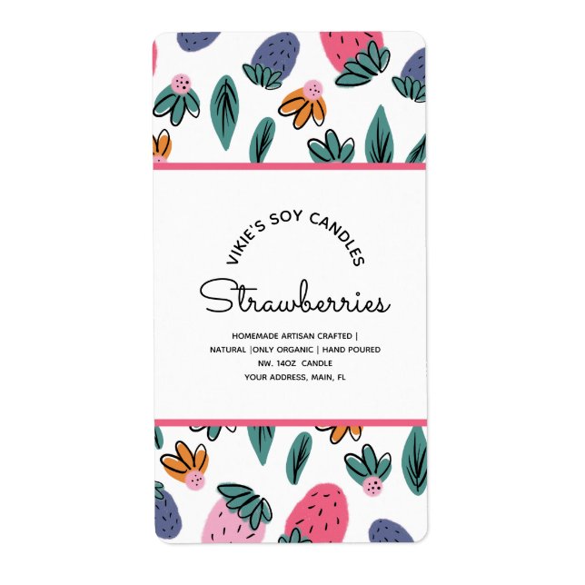 Etiqueta Velas Caseras Negocio Fresas Patrón (Frente)