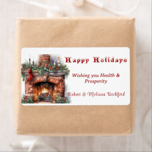 Etiqueta Velas de hojas de acebo de media roja de chimenea