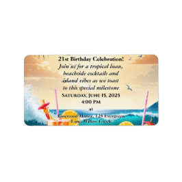 Etiqueta Verano Tropical Fiesta de Playa Luau 21 cumpleaños