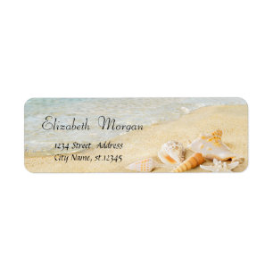 Etiqueta Verano Tropical Playa, Arena, Conchas Marinas