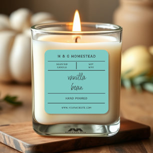 Etiqueta verde azulada moderna de producto de vela