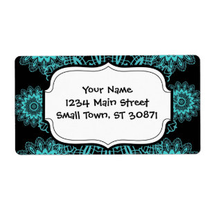 Etiqueta Verde azulado Blue and Black Doily Lace Snowflake