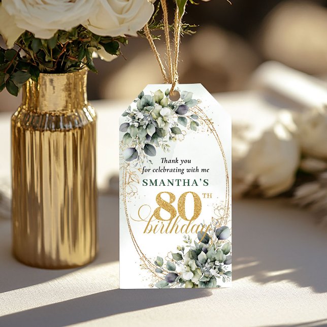 Etiqueta verde boho del 80 cumpleaños de eucalipto (Eucalyptus 80th Birthday Boho Green Tag

)