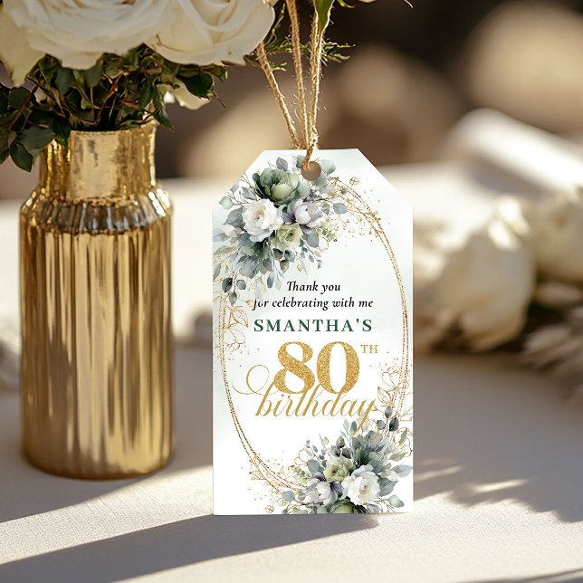 Etiqueta verde botánica boho cumpleaños 80 (Boho 80th Birthday Botanical Green Tag

)