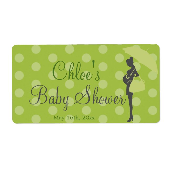 Etiqueta verde de botella de agua Baby Shower (Frente)