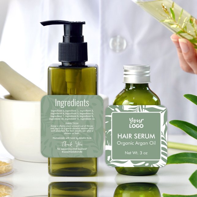 Etiqueta Verde de ingredientes para hojas tropical (Green Botanical Tropical Leaves Ingredients Label)