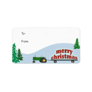 Etiqueta verde del regalo del navidad del tractor