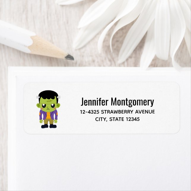 Etiqueta verde Frankenstein Monster Halloween (In situ)